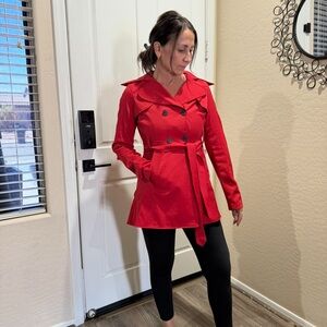 Red Double-Breasted Women's Trench Coat